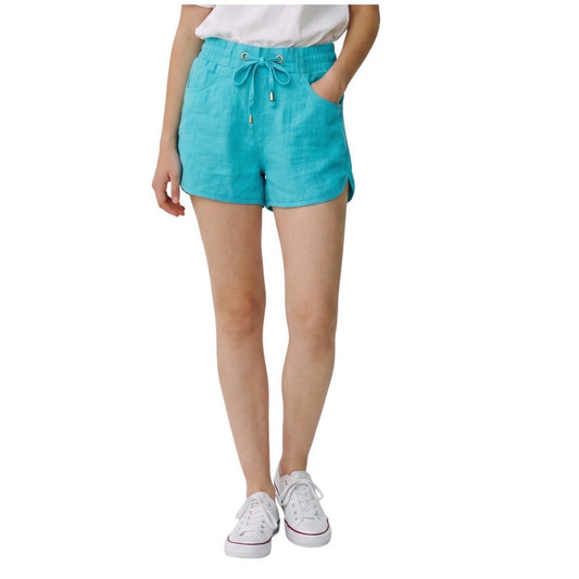 C'est Toi Womens Aqua Linen Blend Dolphin Shorts Drawstring Pockets TP549 Large