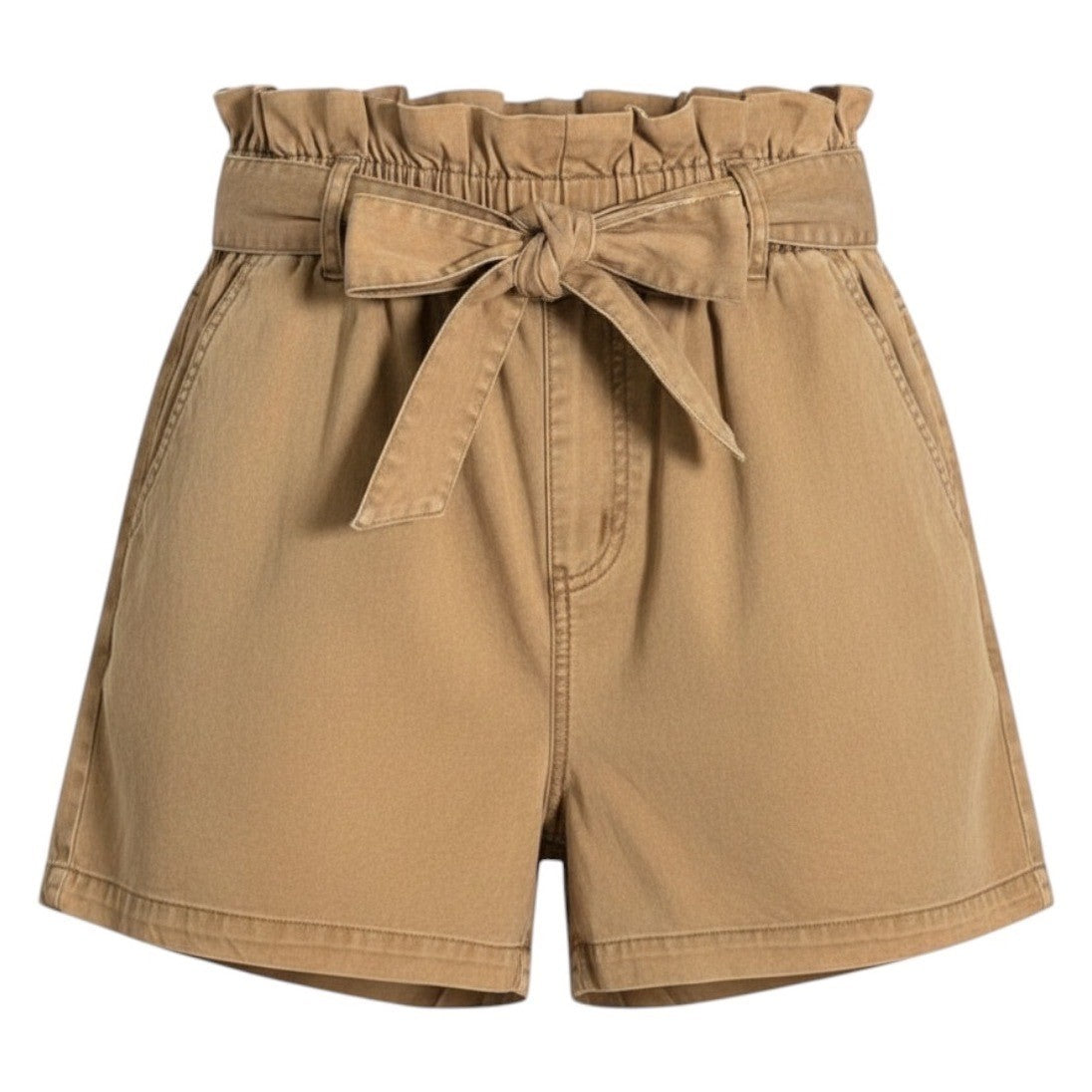 C'est Toi Womens Paperbag Waist Shorts Camel Tan Tencel High Rise Tie Belt L