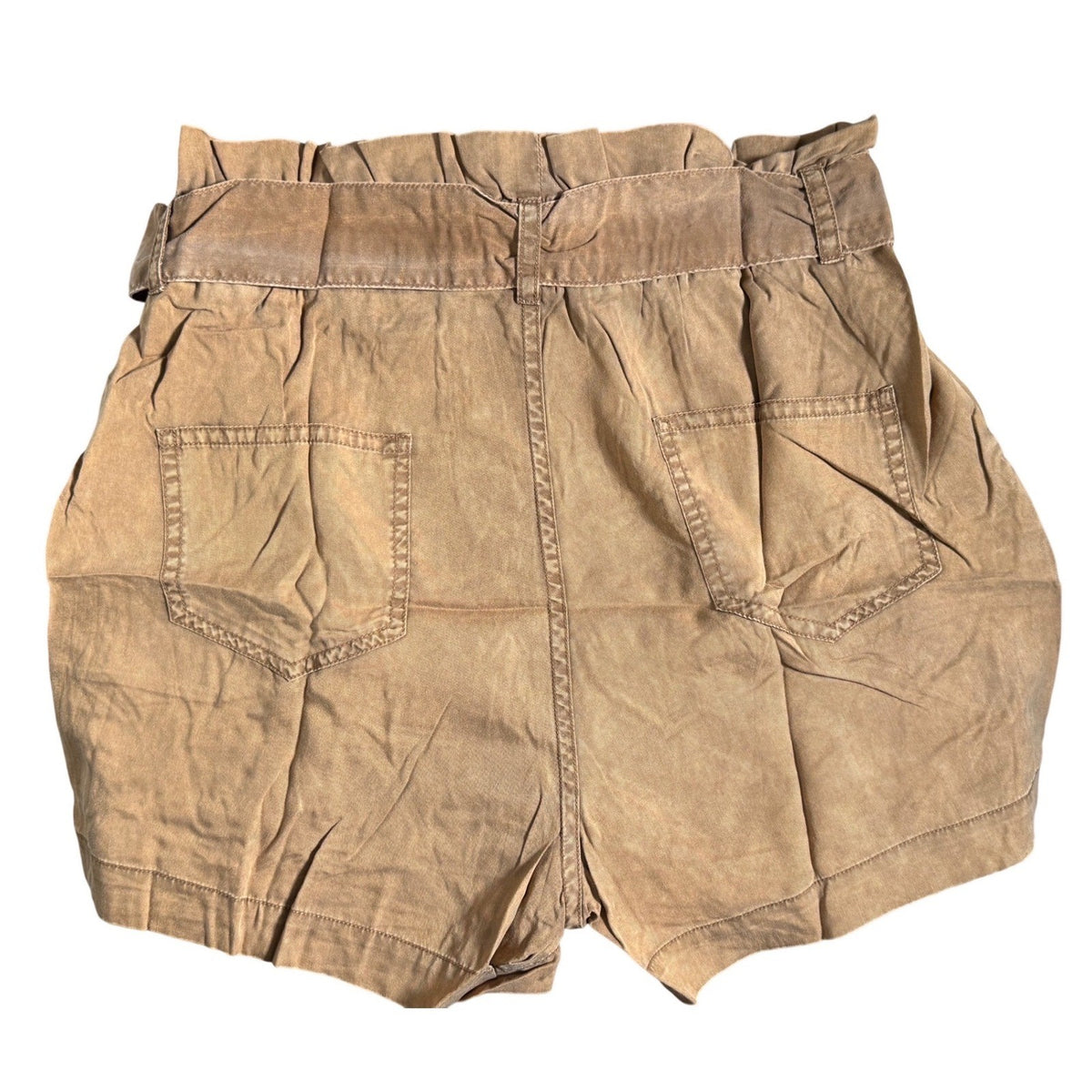C'est Toi Womens Paperbag Waist Shorts Camel Tan Tencel High Rise Tie Belt L
