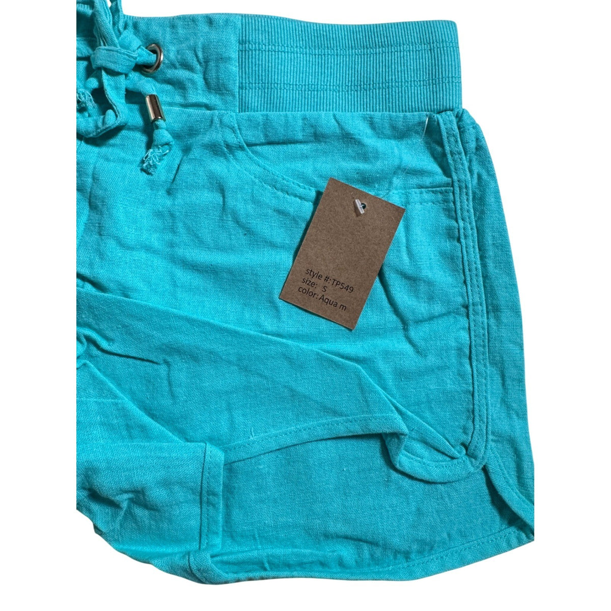 C'est Toi Womens Aqua Linen Blend Dolphin Shorts Drawstring Pockets TP549 Large