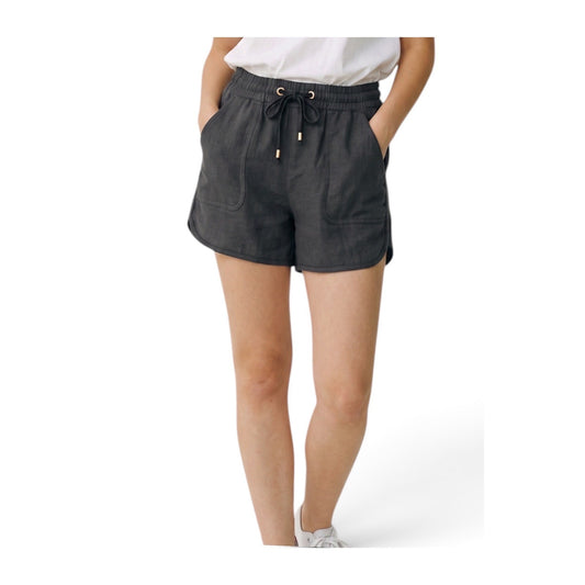 C'est Toi Womens Black Linen Blend Dolphin Shorts Drawstring Pockets TP549 Small