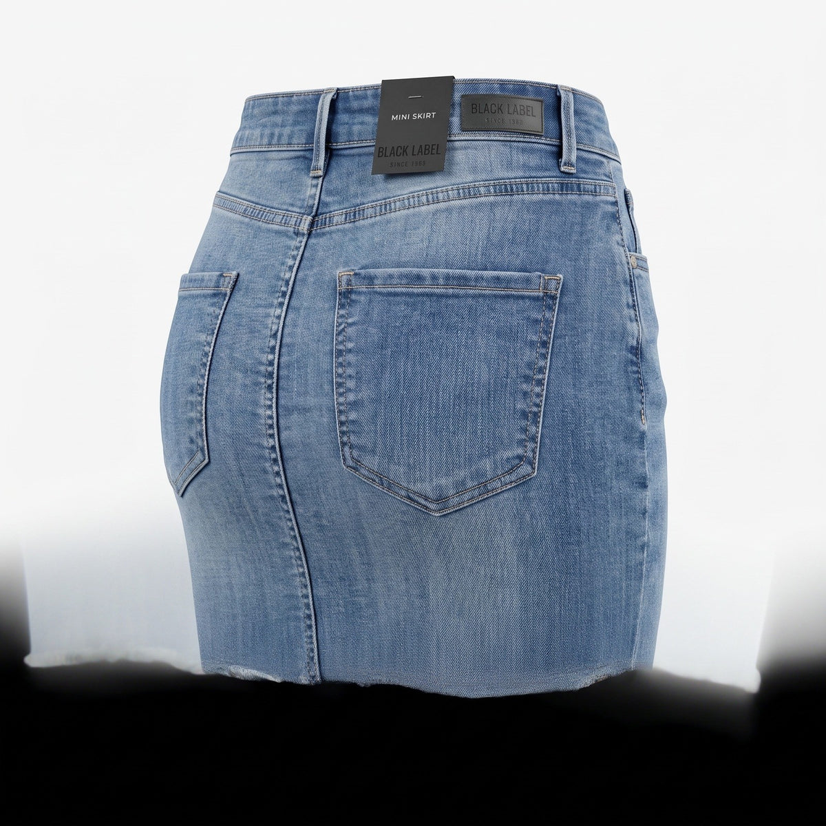 Black Label Cest Toi Distressed Denim Mini Skirt Two Tone Raw Hem Blue MS245 L