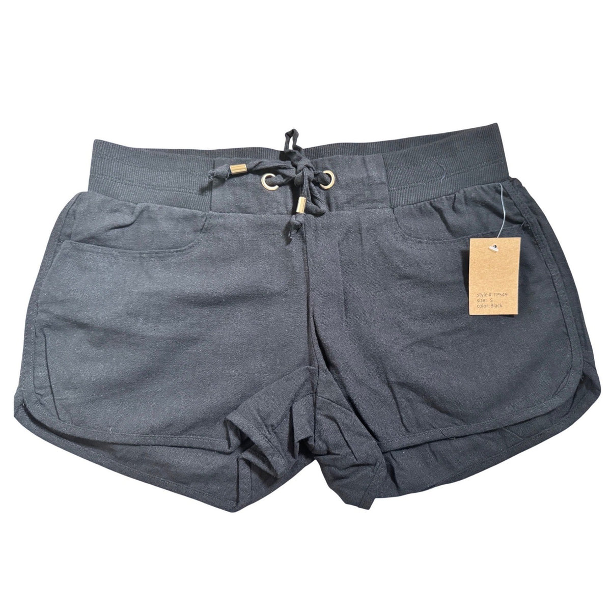 C'est Toi Womens Black Linen Blend Dolphin Shorts Drawstring Pockets TP549 Small