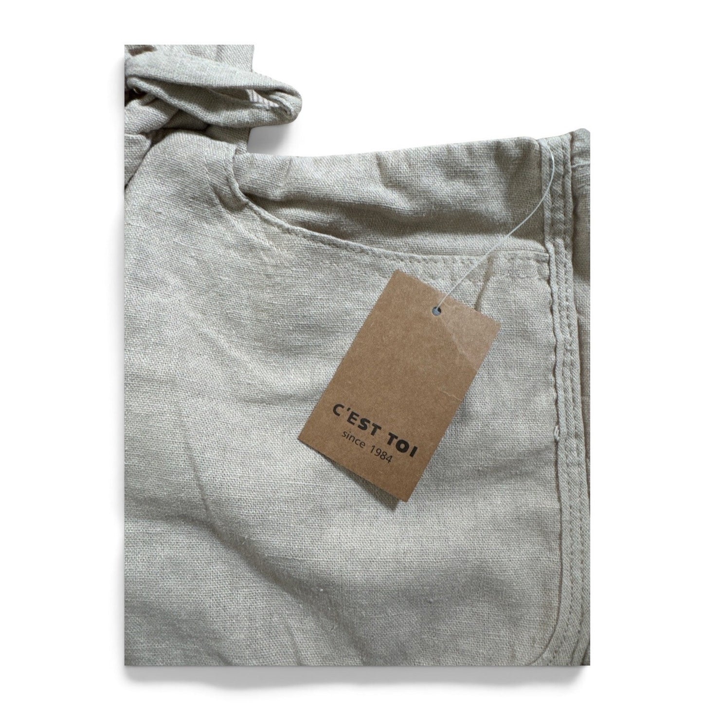 Cest Toi Womens Khaki Linen Blend Drawstring Dolphin Shorts TP549 Size S NEW