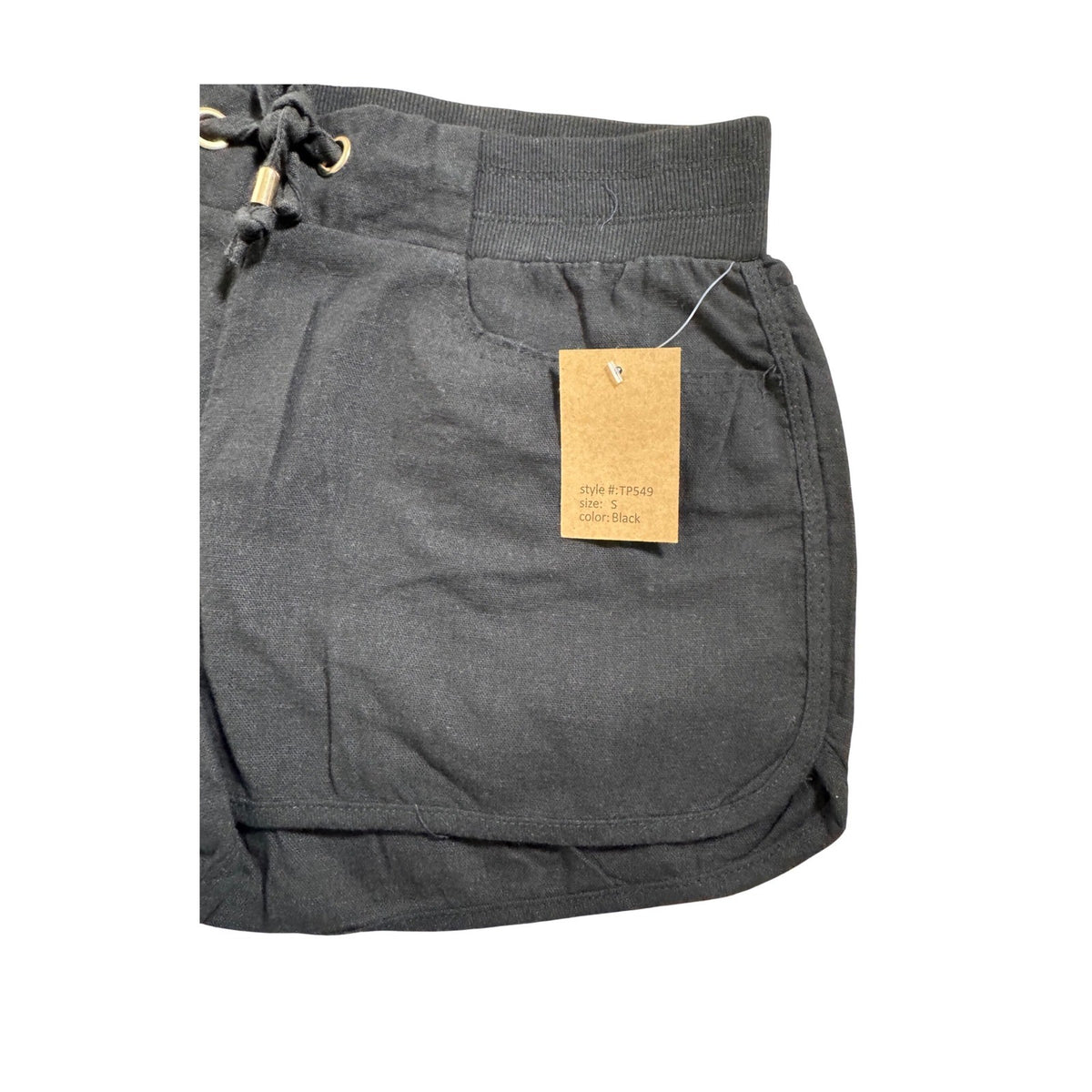 C'est Toi Womens Black Linen Blend Dolphin Shorts Drawstring Pockets TP549 Small