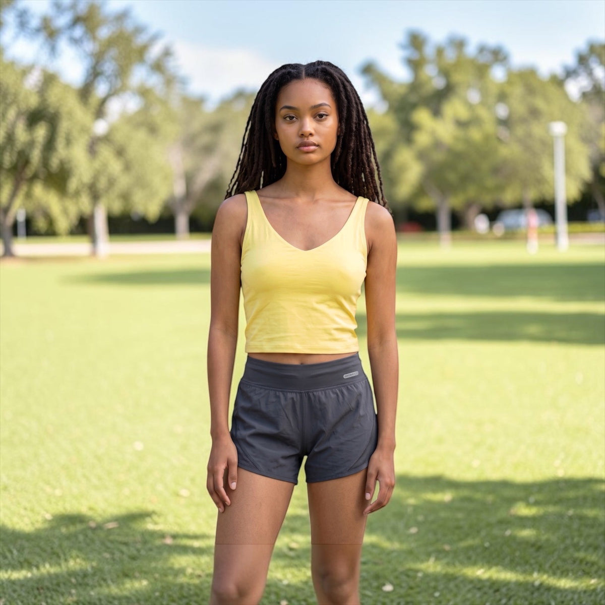 GB Womens Yellow V Neck Athletic Crop Top Tank Workout Yoga Size XS T26039 XS
