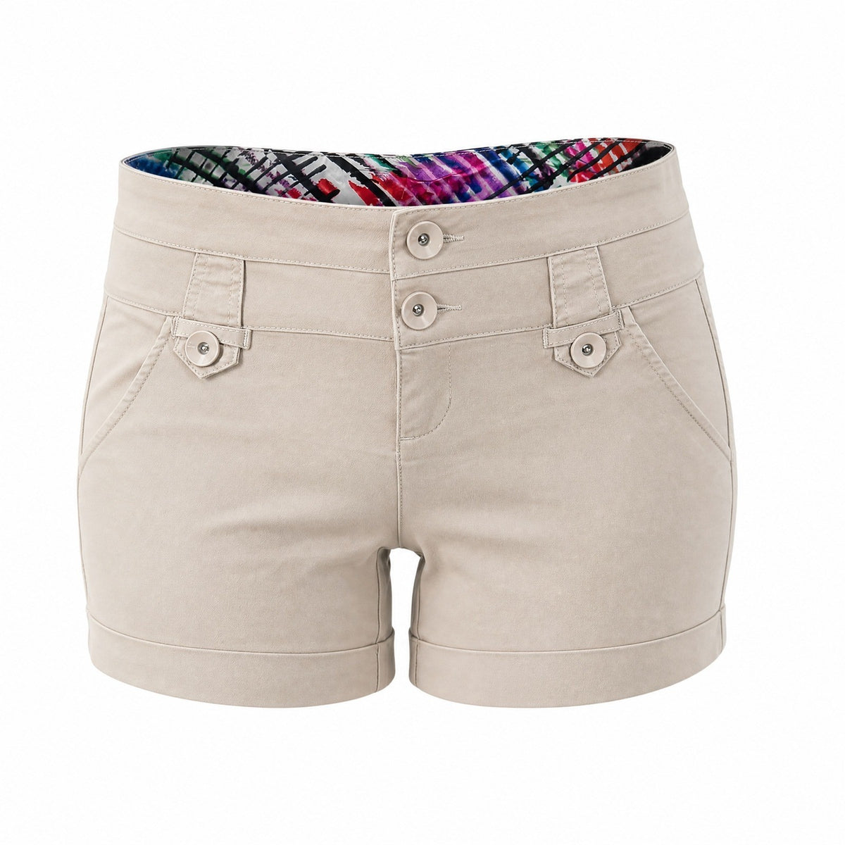 Copper Key Womens Khaki Chino Shorts Multi Button Front Cuffed Tan Beige NWT 7