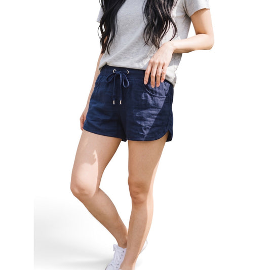 C'est Toi Womens Navy Blue Linen Blend Drawstring Dolphin Shorts NWT