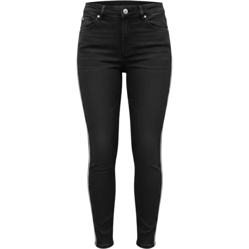 BBJ Los Angeles Rhinestone Stripe Skinny Jeans Black High Rise Stretch V20503Z