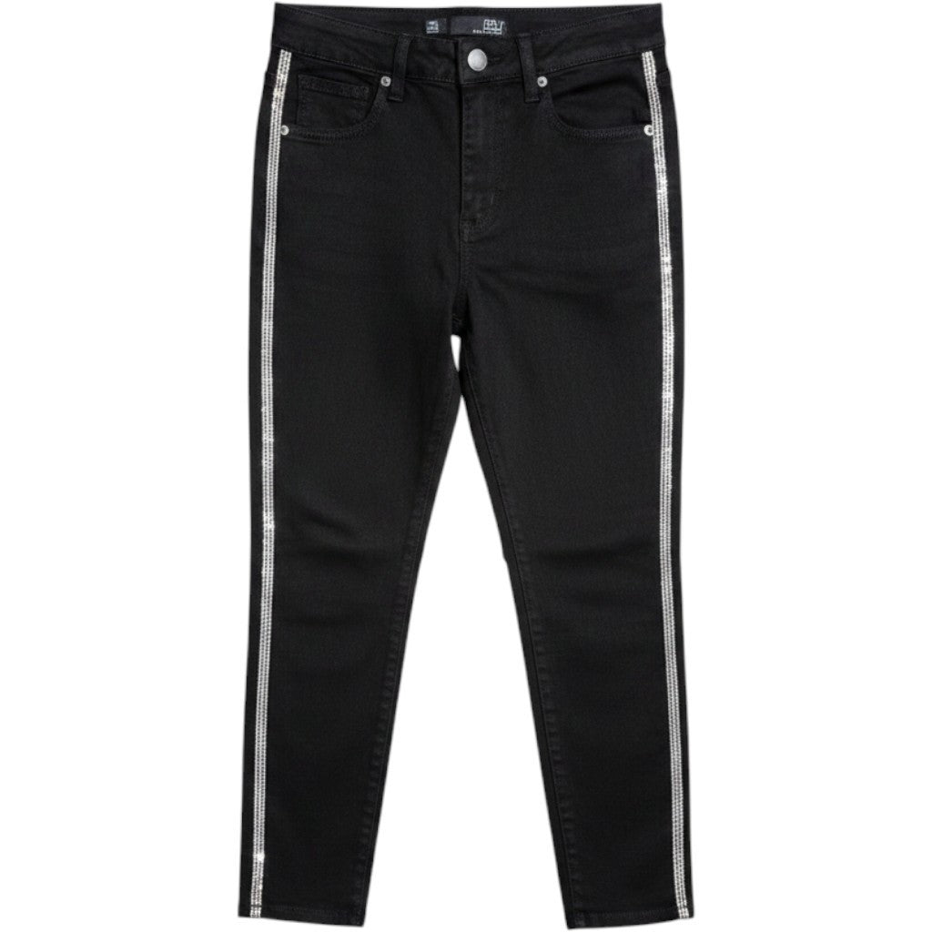BBJ Los Angeles Rhinestone Stripe Skinny Jeans Black High Rise Stretch V20503Z