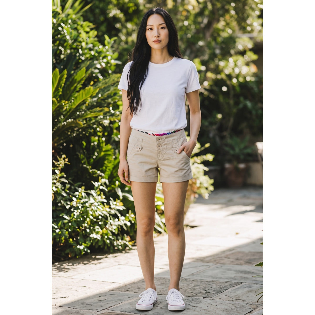 Copper Key Khaki Chino Shorts Tan Multi Button Stretch Cuffed Women Size 11 NWT