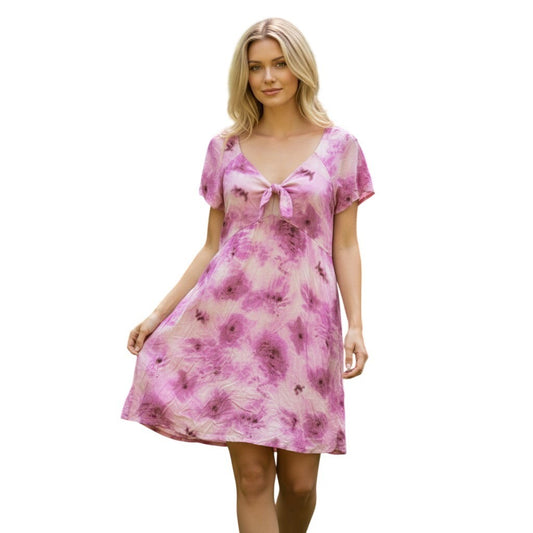 Abound Pink Tie Dye Floral Tie Front Mini Dress AB468080MI Womens S