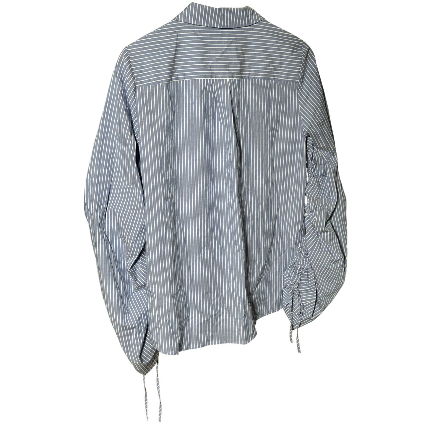 Vince Camuto Blue White Striped Ruched Tie Sleeve Button Down Shirt M MSRP $119