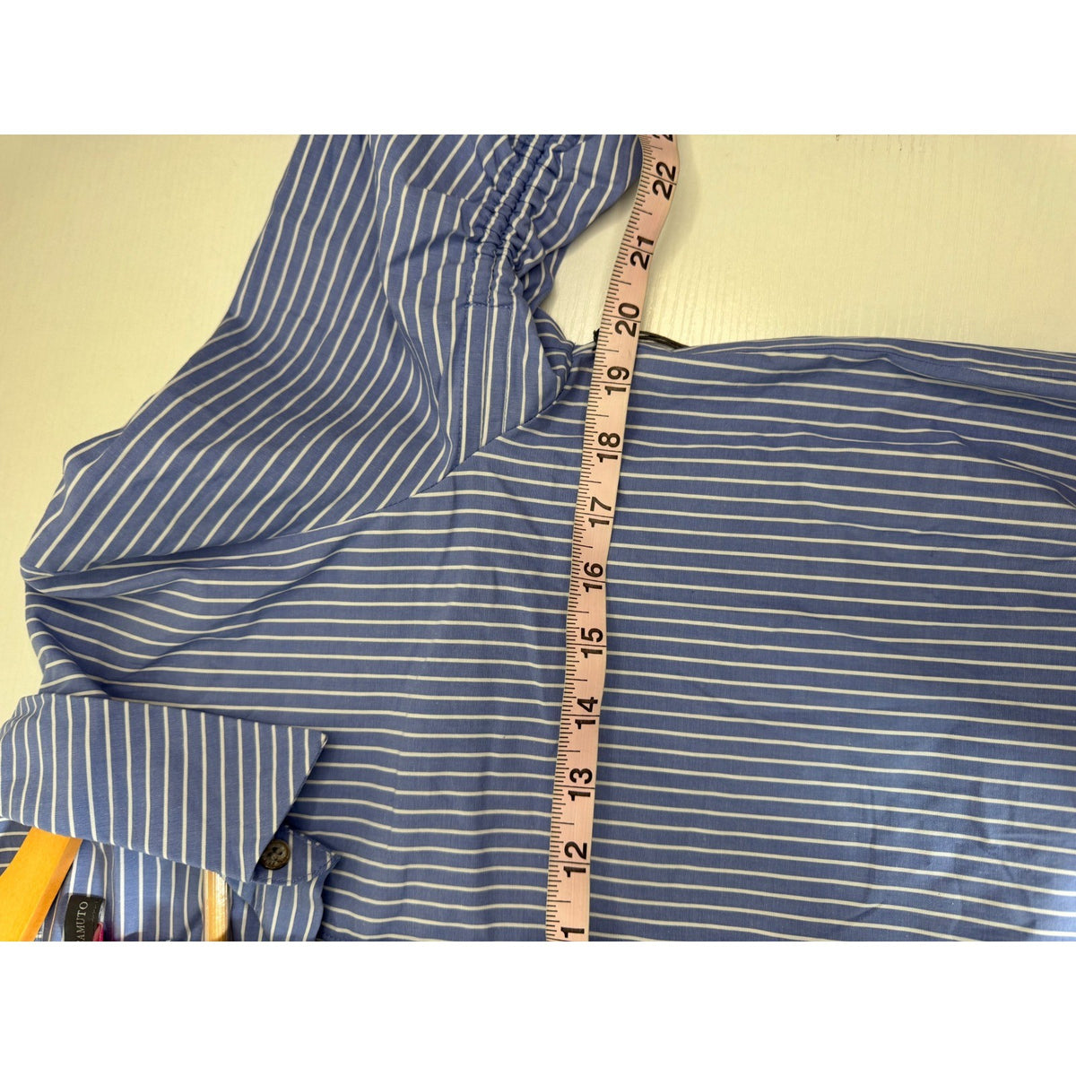 Vince Camuto Blue White Striped Ruched Tie Sleeve Button Down Shirt M MSRP $119