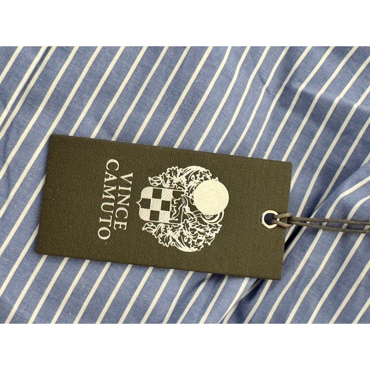 Vince Camuto Blue White Striped Ruched Tie Sleeve Button Down Shirt M MSRP $119