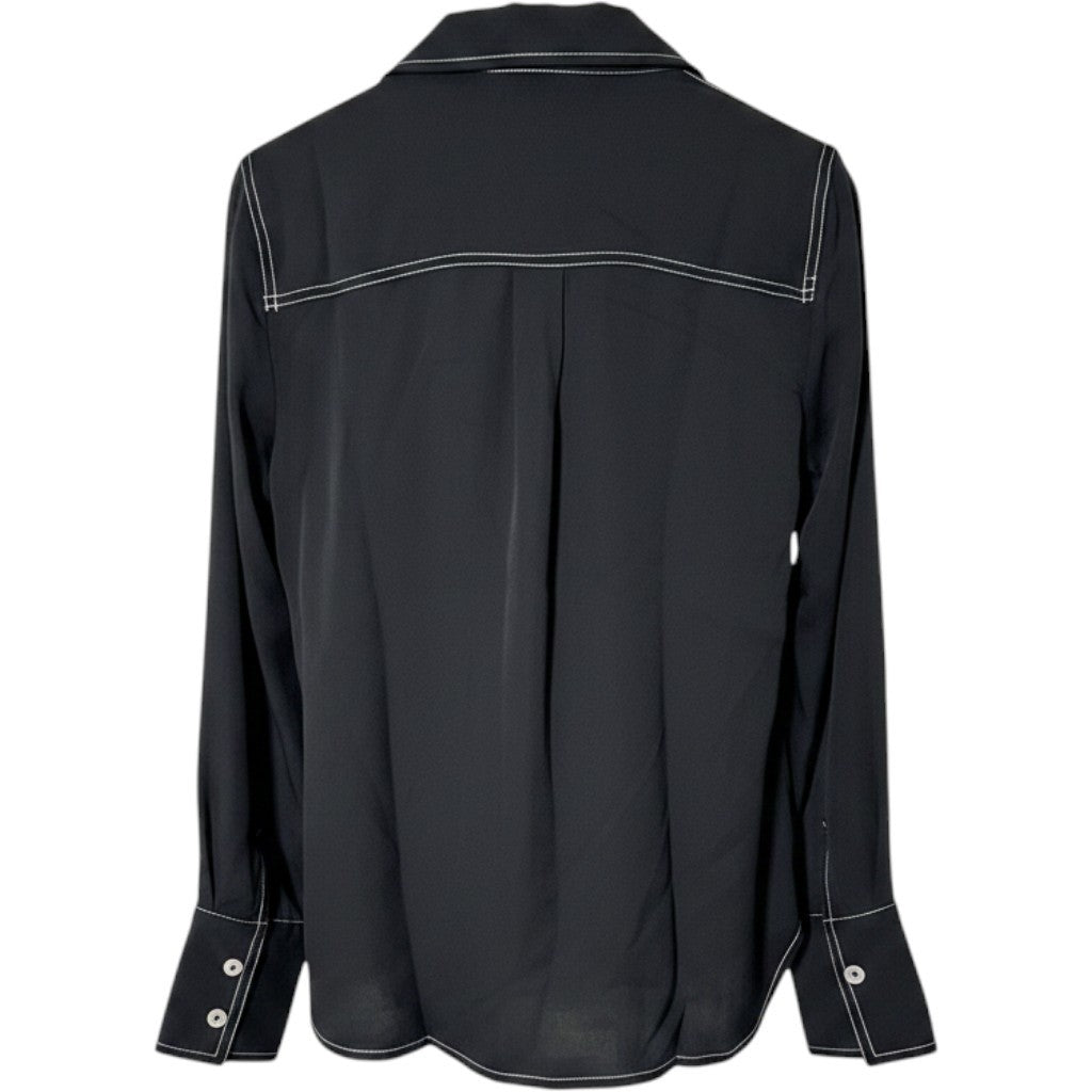Vince Camuto Black Contrast Stitch Long Sleeve Button Down Utility Shirt XXS