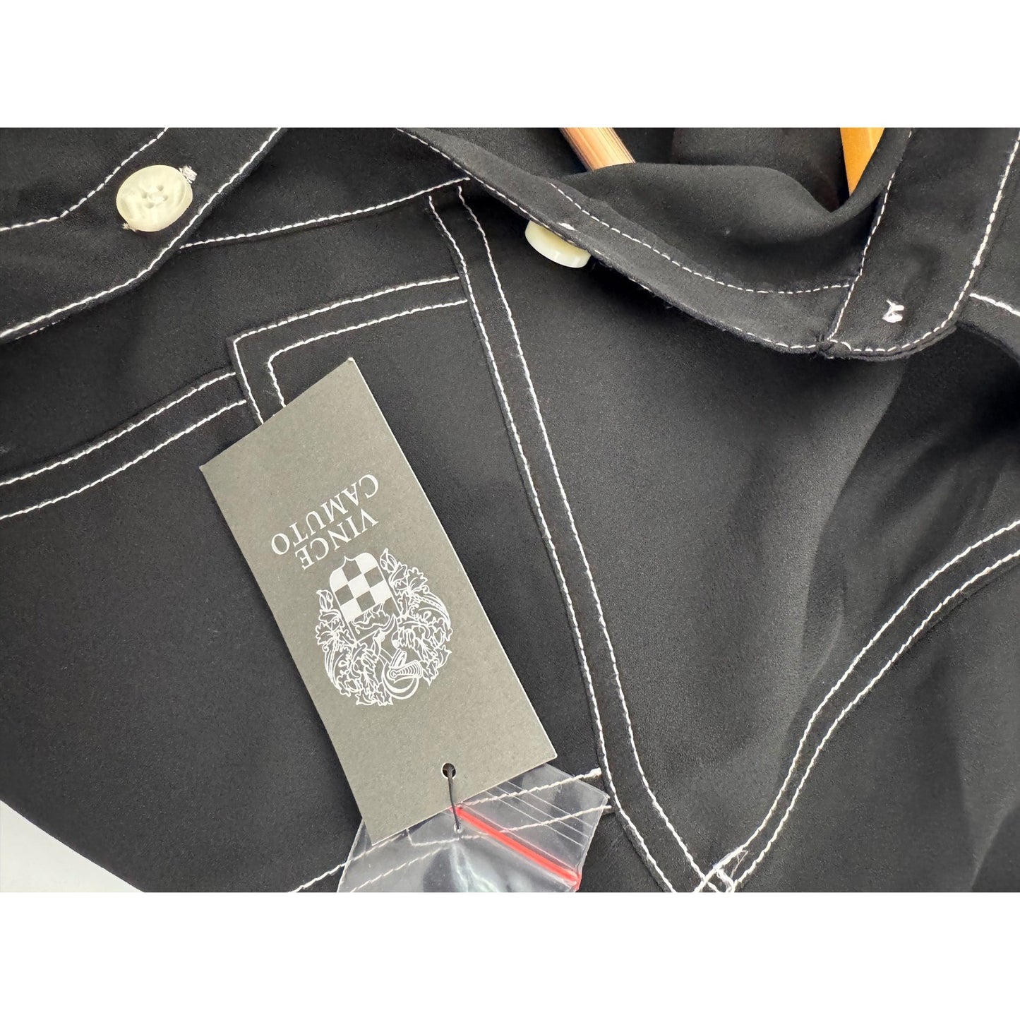 Vince Camuto Black Contrast Stitch Long Sleeve Button Down Utility Shirt XXS