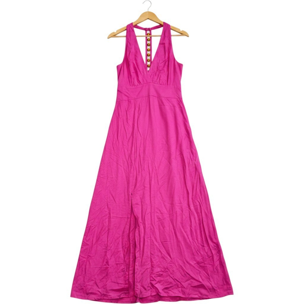 Vince Camuto Pink Halter V-Neck Maxi Dress with Wood Bead Detail XL