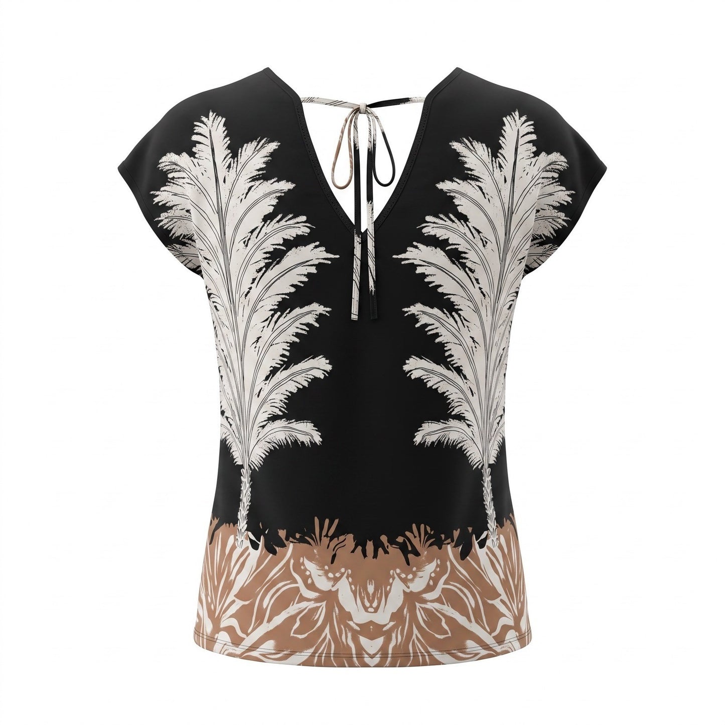 Vince Camuto MSRP$59 Black Tropical Palm Print Cap Sleeve Tie Back Blouse Top XL