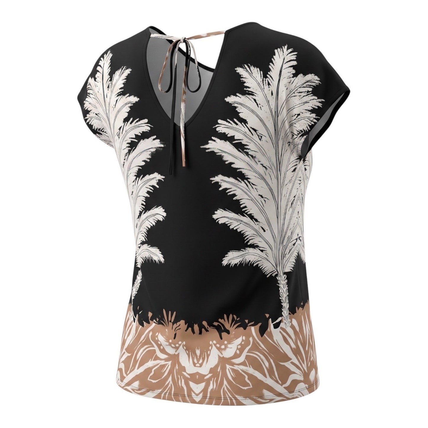 Vince Camuto MSRP$59 Black Tropical Palm Print Cap Sleeve Tie Back Blouse Top XL