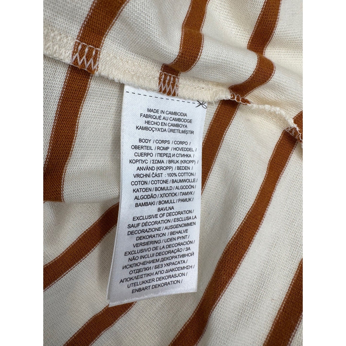 Lauren Ralph Lauren Striped Button Shoulder Long Sleeve Top Brown Cream LRL XL