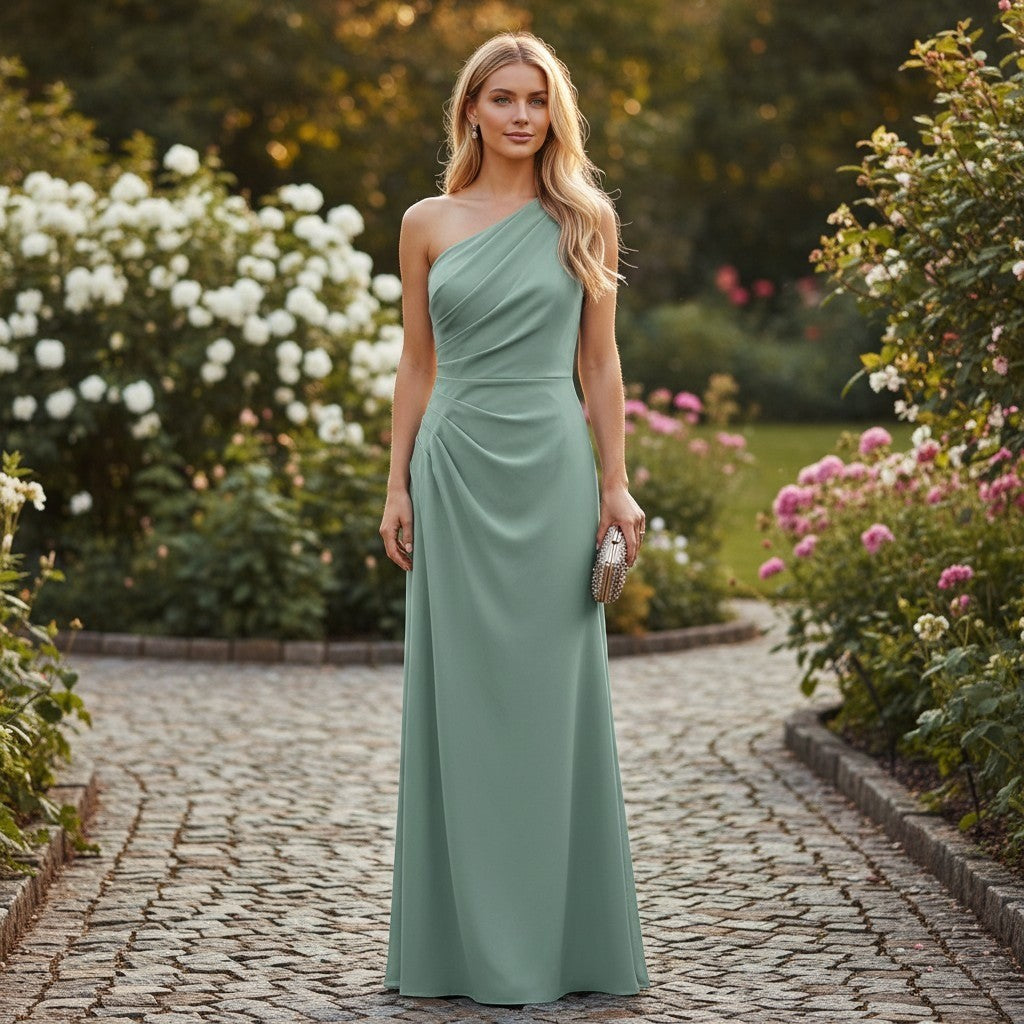 Betsy & Adam One Shoulder Jumpsuit Sage Green Petite 10P A25075P NWT