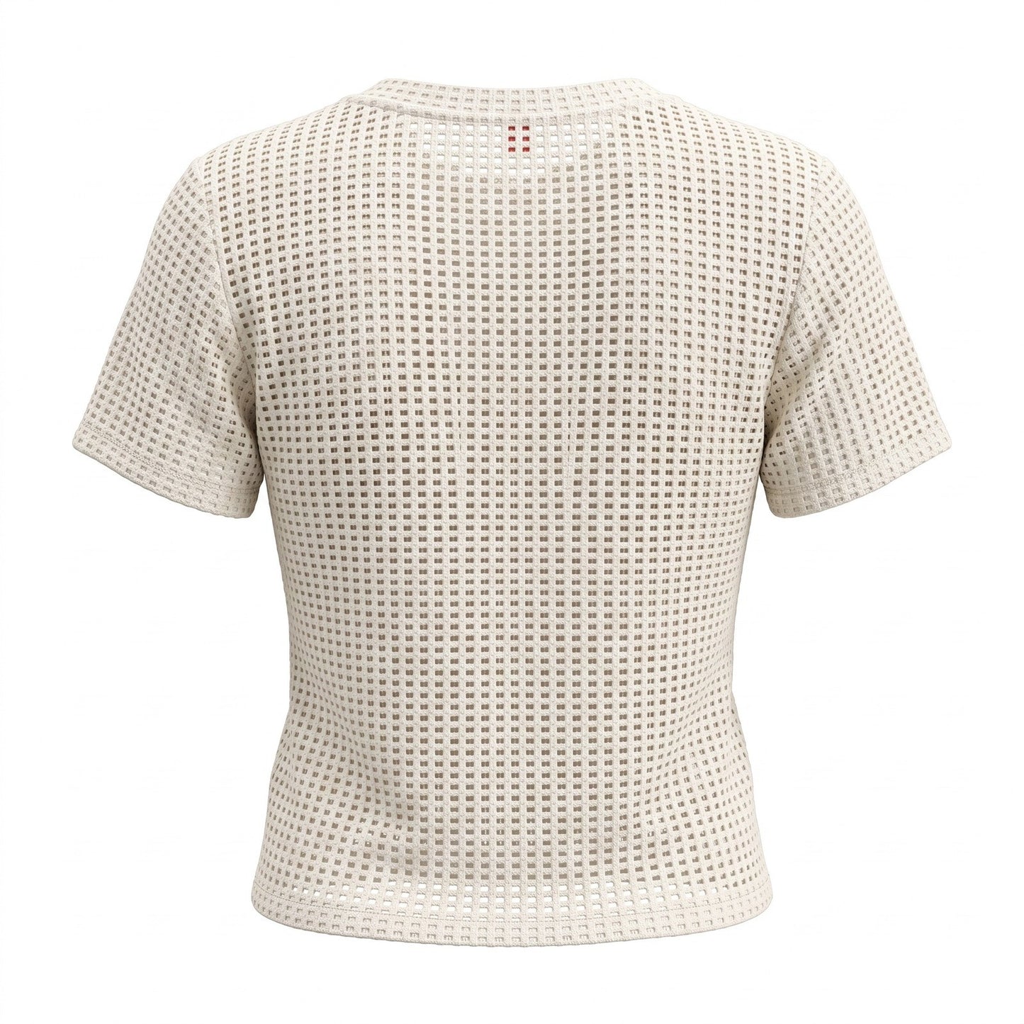 Vince Camuto Womens Cream Open Stitch Grid Knit Short Sleeve Crew Neck Top M