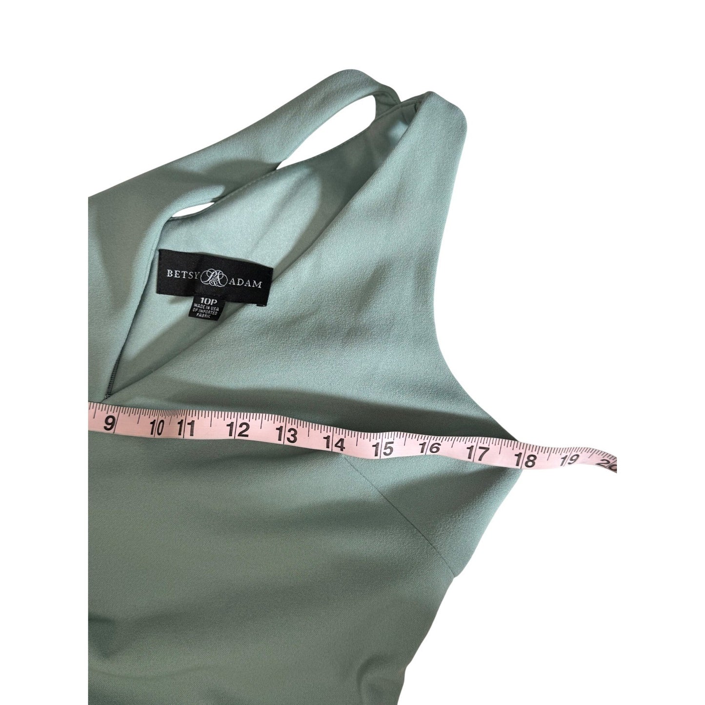 Betsy & Adam One Shoulder Jumpsuit Sage Green Petite 10P A25075P NWT