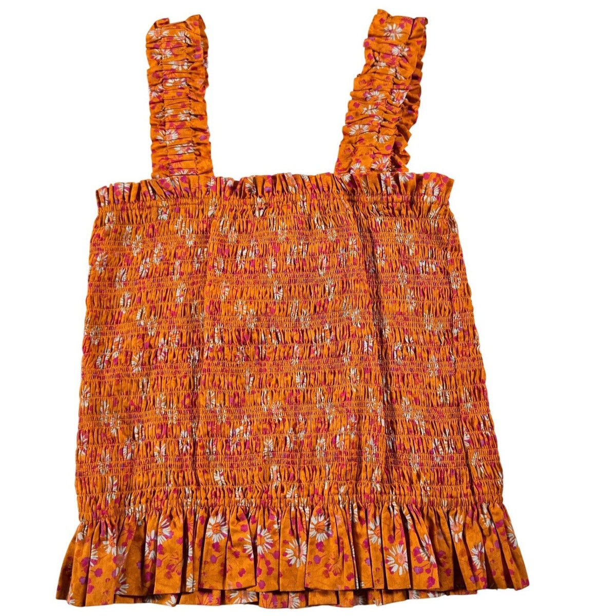 WAYF Orange Floral Smocked Crop Top Ruffle Strap Peplum 71023NRCH Womens Size M