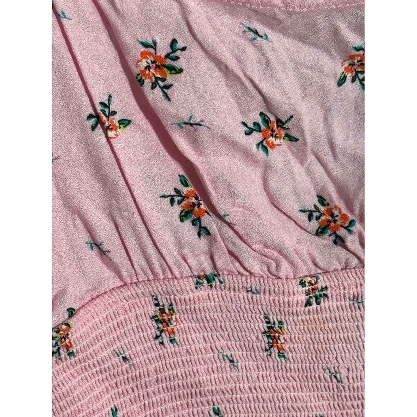 AFRM Pink Floral Smocked Puff Sleeve Crop Top Square Neck Open Back AET028114 M