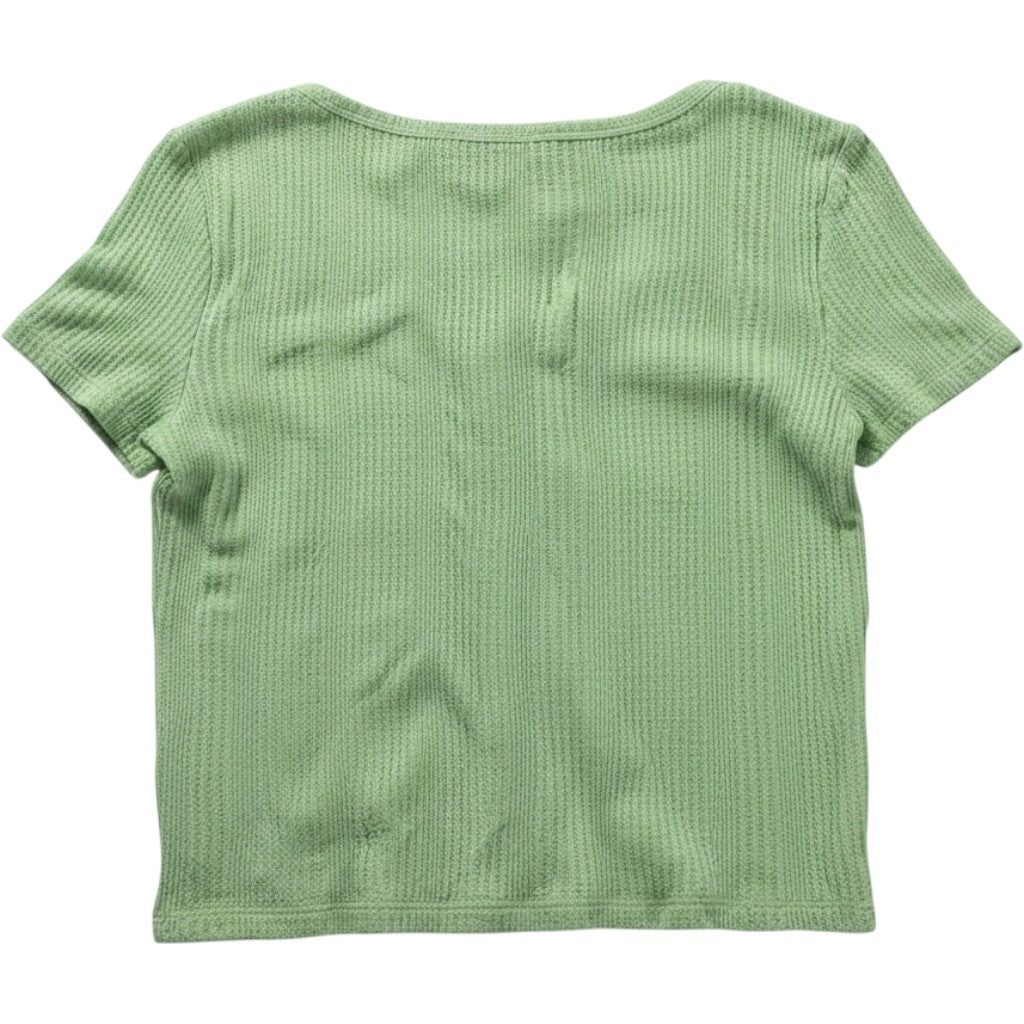 Elodie Womens Sage Green Waffle Knit Button Down Short Sleeve Top Medium CTEO353