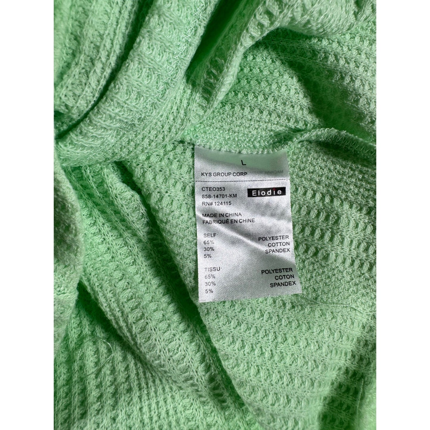 Elodie Womens Sage Green Waffle Knit Button Down Short Sleeve Top Medium CTEO353