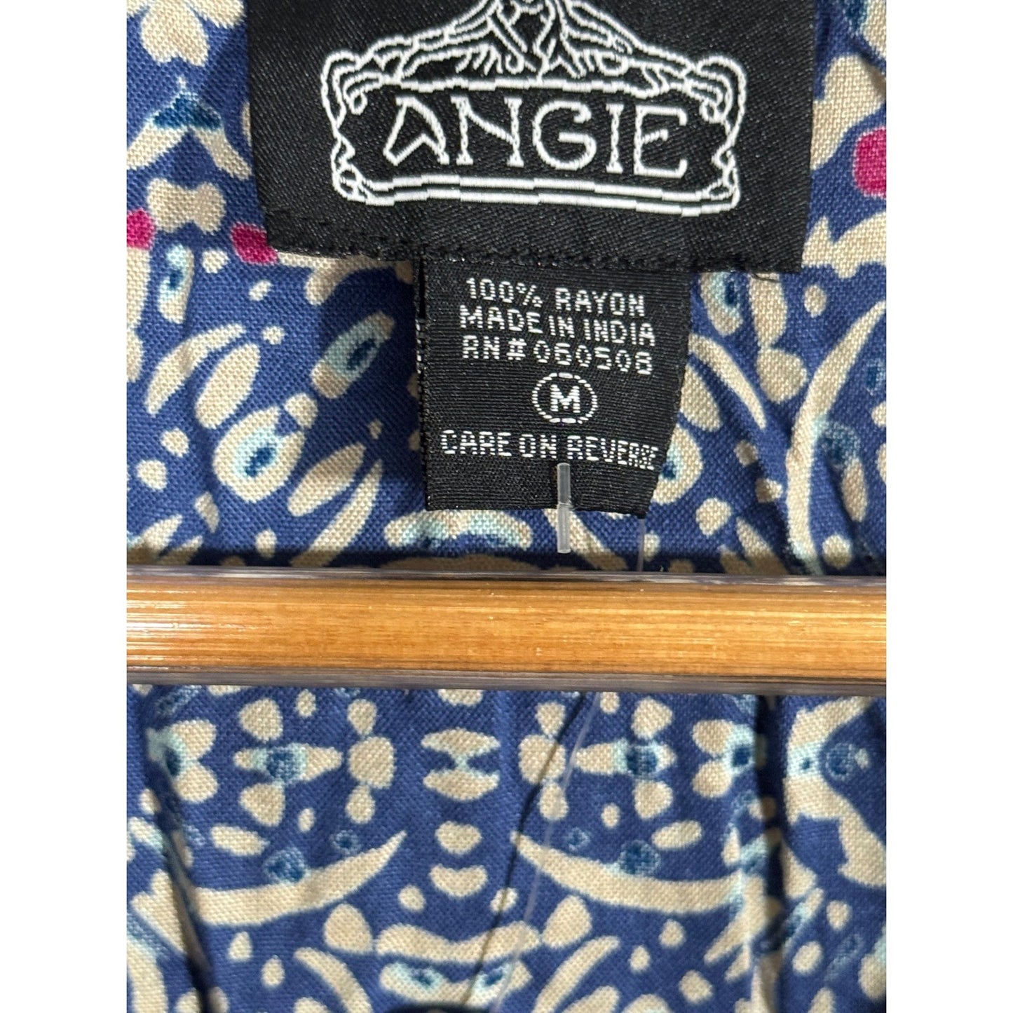 Angie Boho Patchwork Mini Dress Blue Purple V-Neck Long Sleeve Tunic Womens M