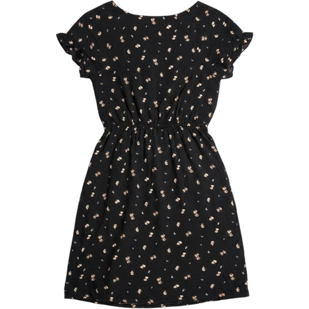 Abound Black Floral Tie Front Mini Dress XS Lenzing Ecovero Viscose Short Sleeve