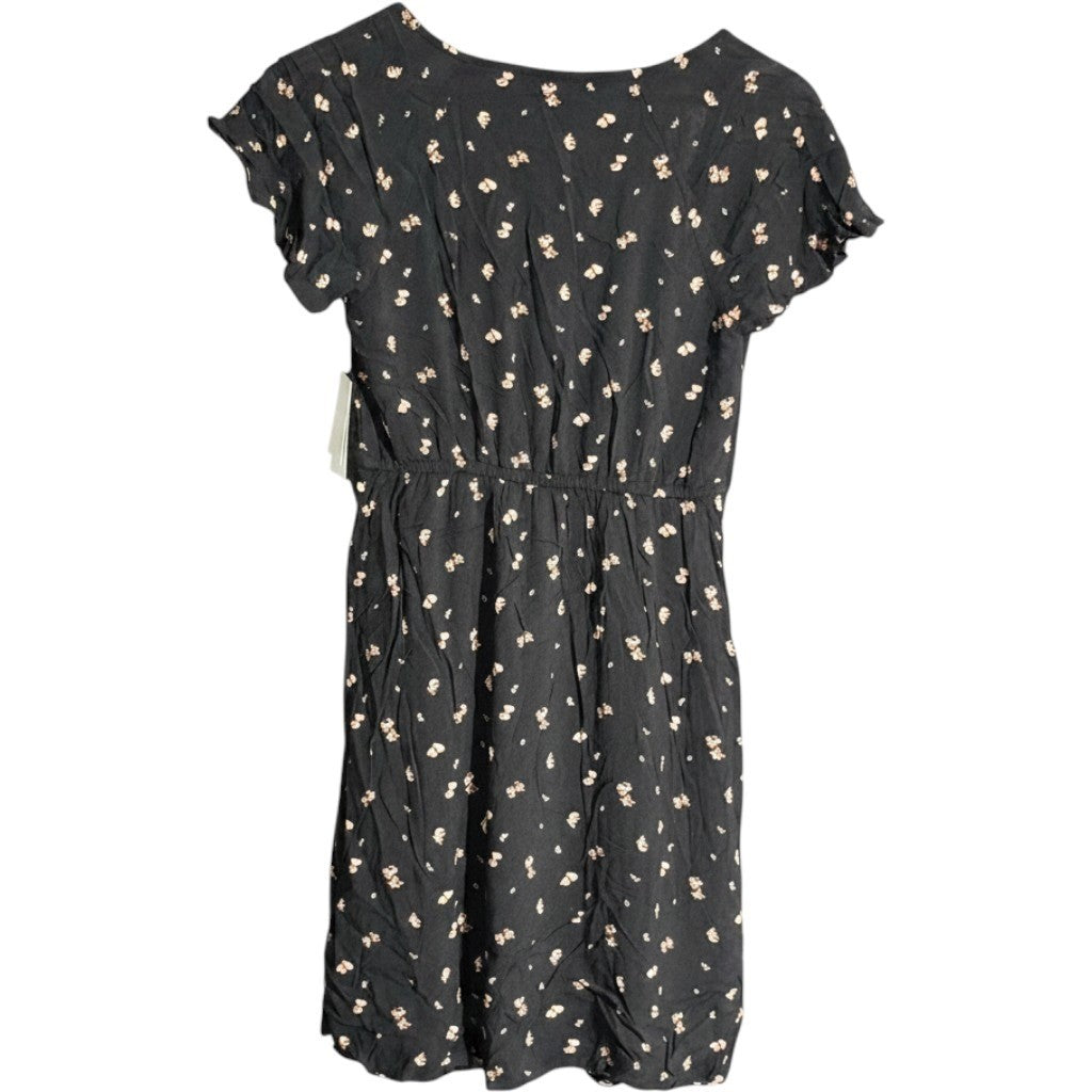 Abound Black Floral Tie Front Mini Dress XS Lenzing Ecovero Viscose Short Sleeve