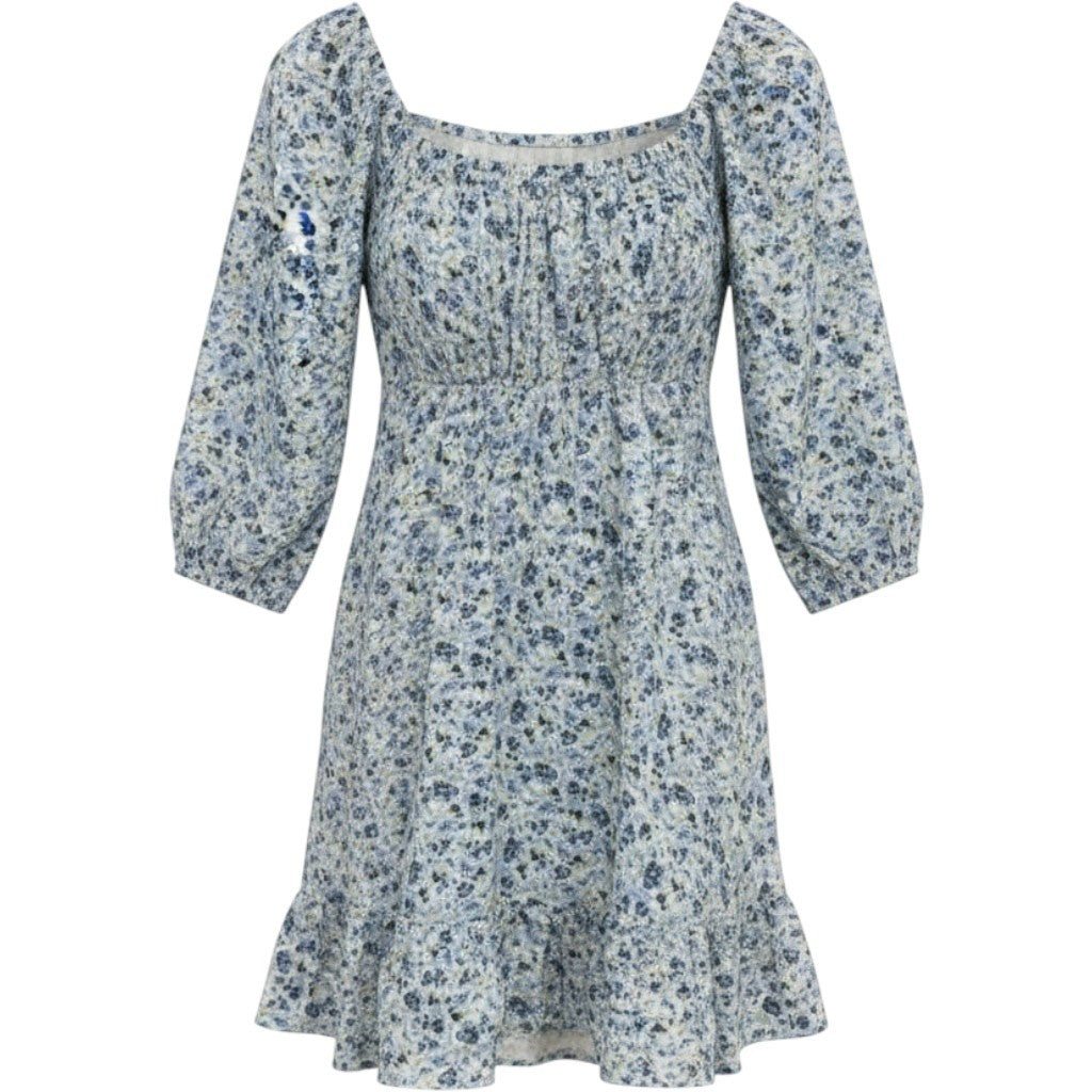 Lush Blue Floral Smocked Mini Dress Cutout Back Ruffle Hem DR97073-003 Size S