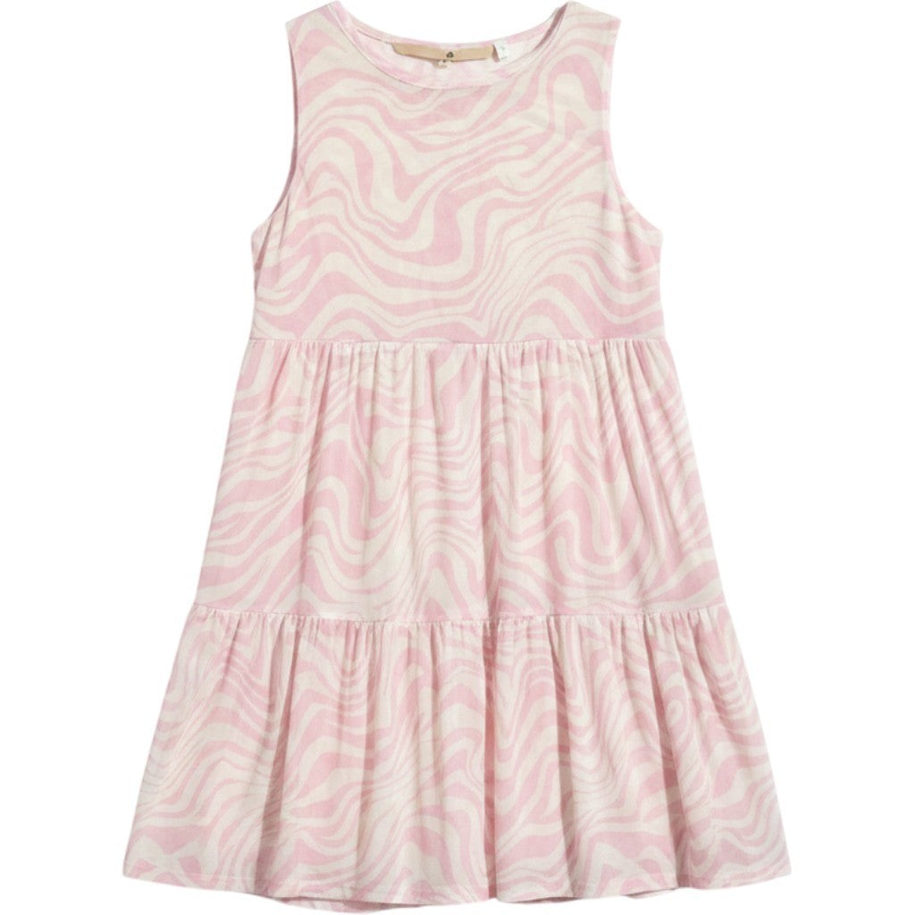 AFRM Pink White Swirl Print Sleeveless Tiered Mini Dress Cutout Back Size S NWT