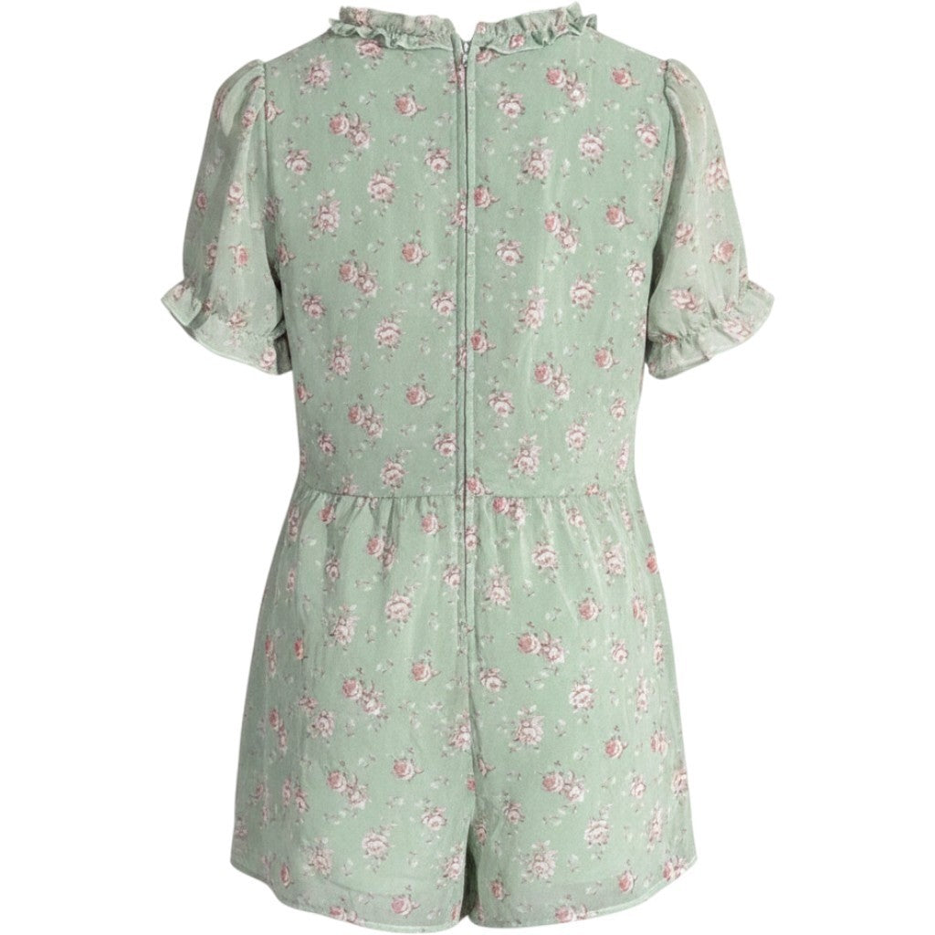 Row A Floral Ruffle V-Neck Romper Sage Green Pink XL 26AU20JQQI
