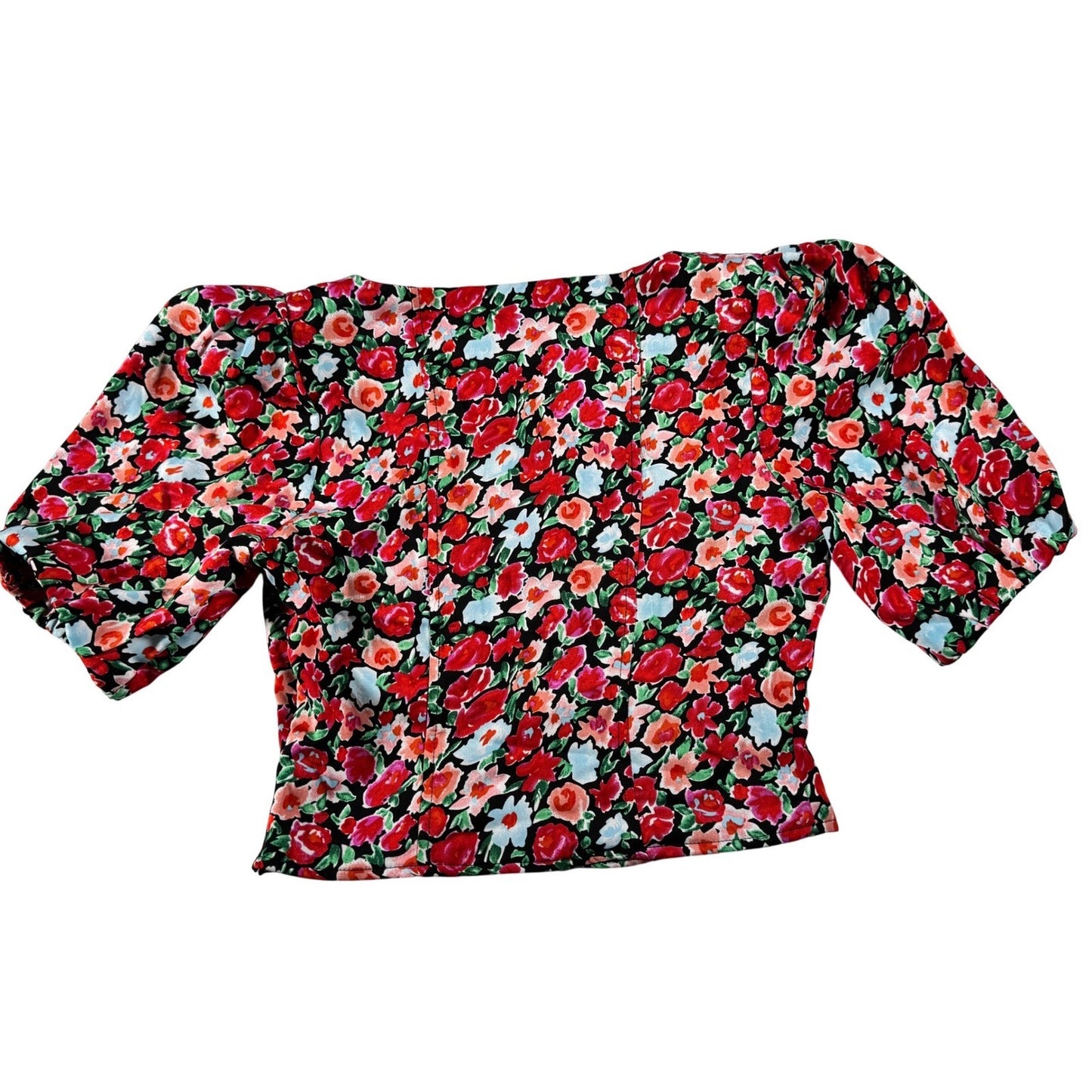 ASTR the Label Floral Puff Sleeve Sweetheart Top Red Black Multi AT17297-003 S