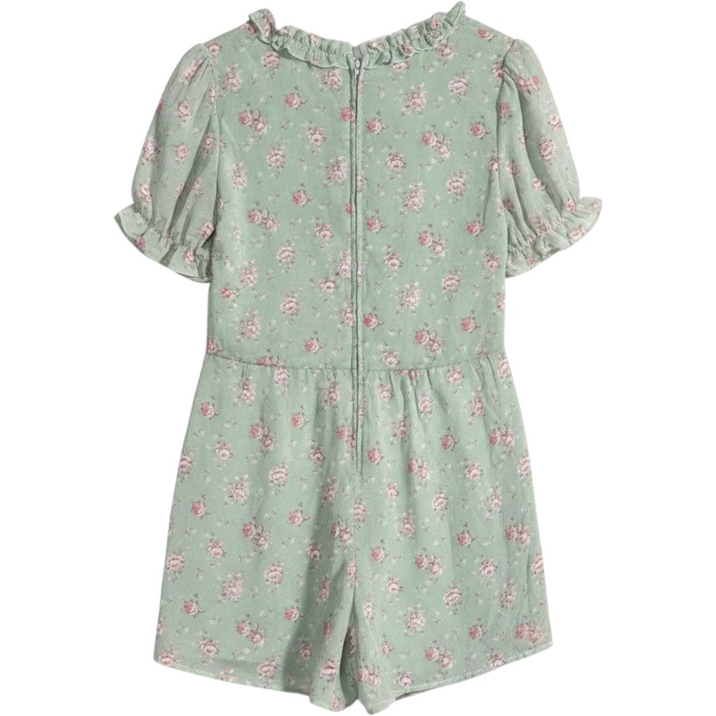 Row A Floral Ruffle V-Neck Romper Sage Green Pink XL 26AU20JQQI