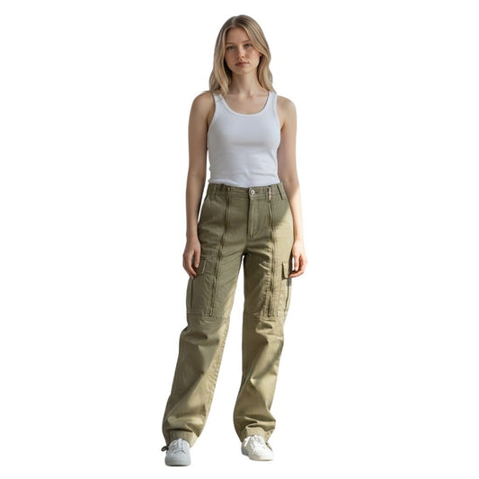 Boom-Boom Jeanswear Women Olive Green Cargo Pants Multi Zipper Y2K Size 7 NWT