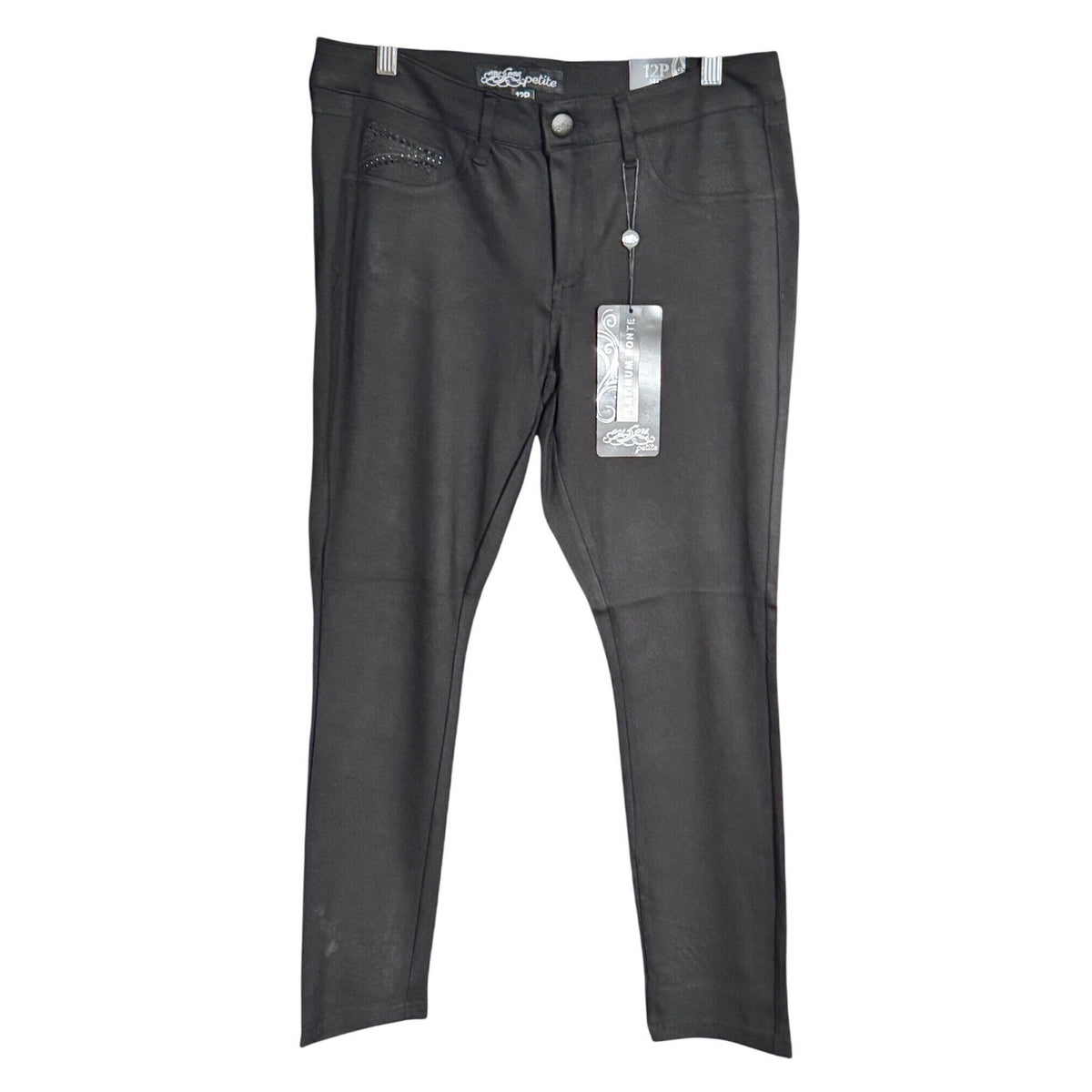 One 5 One Platinum Ponte Black Embellished Petite Pants Size 14P NWT