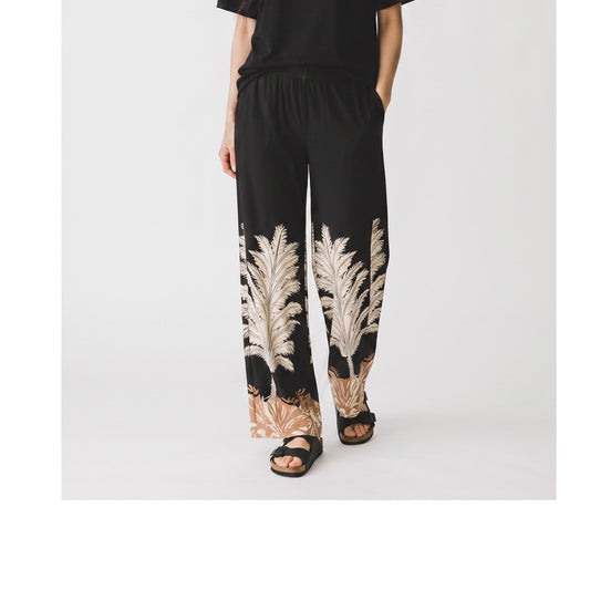 Vince Camuto Black Palm Leaf Border Print Wide Leg Pants Tropical Resort Wear XL