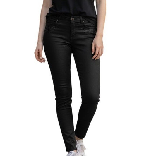 One 5 One Platinum Ponte Black Embellished Petite Pants Size 12P NWT