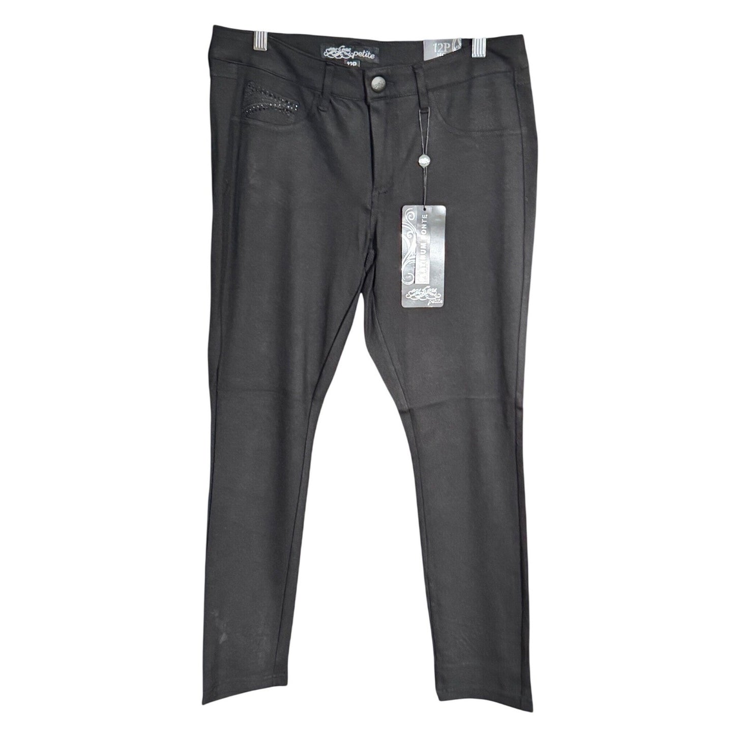 One 5 One Platinum Ponte Black Embellished Petite Pants Size 10P NWT