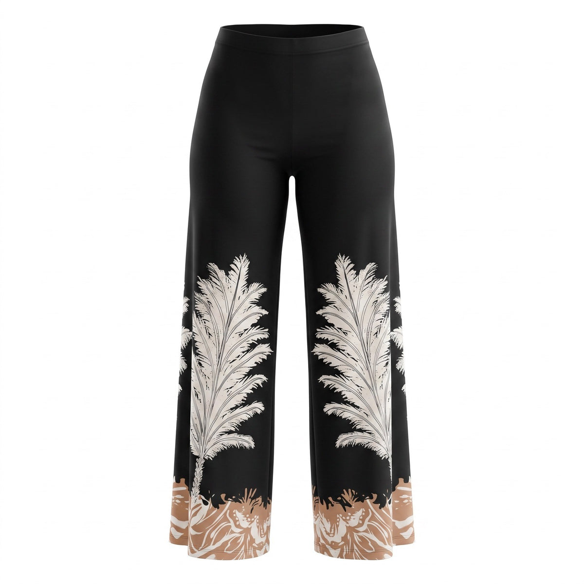 Vince Camuto Black Palm Leaf Border Print Wide Leg Pants Tropical Resort Wear XL