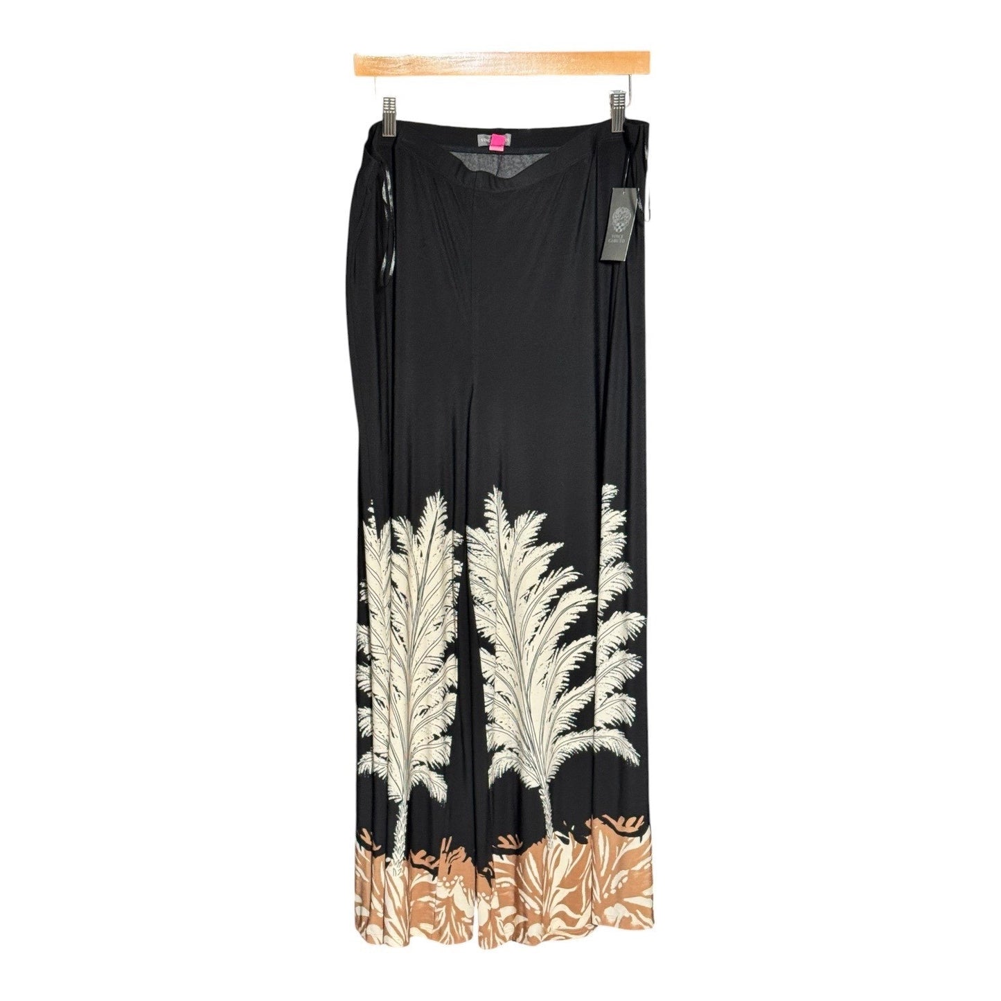 Vince Camuto Black Palm Leaf Border Print Wide Leg Pants Tropical Resort Wear XL