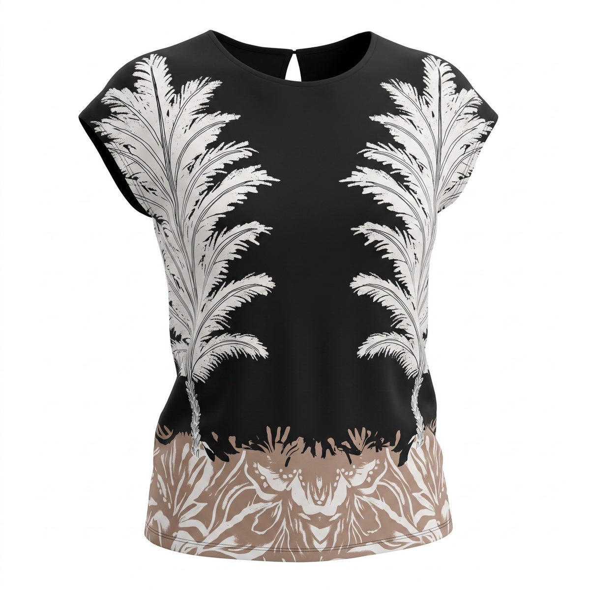 Vince Camuto MSRP $59 Black Tropical Palm Print Cap Sleeve Tie Back Blouse Top S