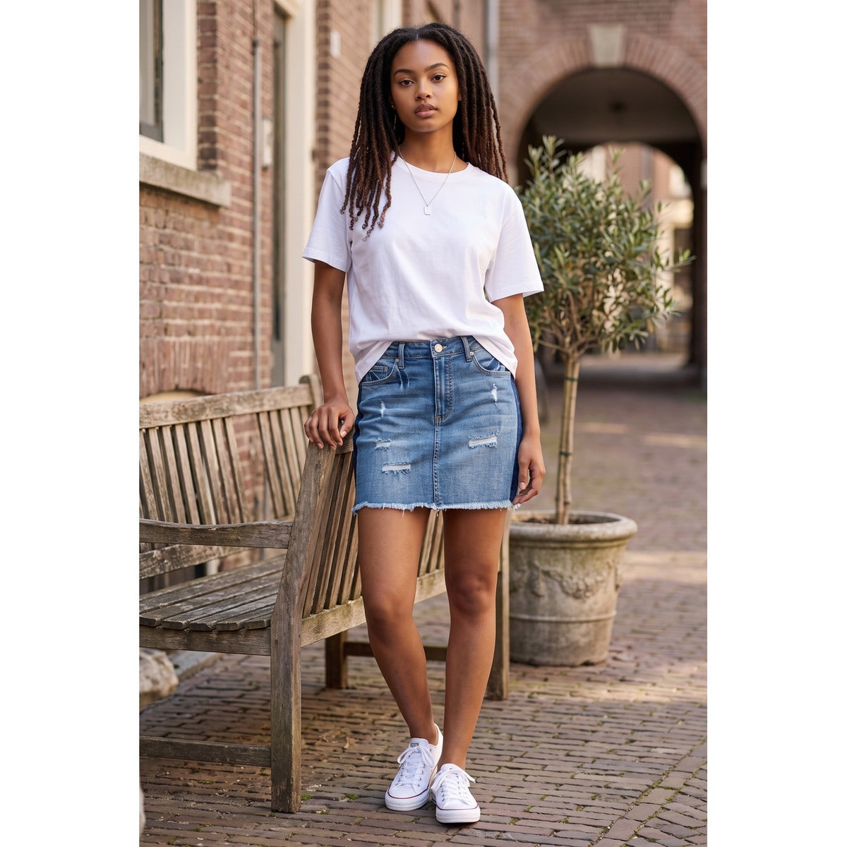 Black Label Cest Toi Distressed Denim Mini Skirt Two Tone Raw Hem Blue MS245 M