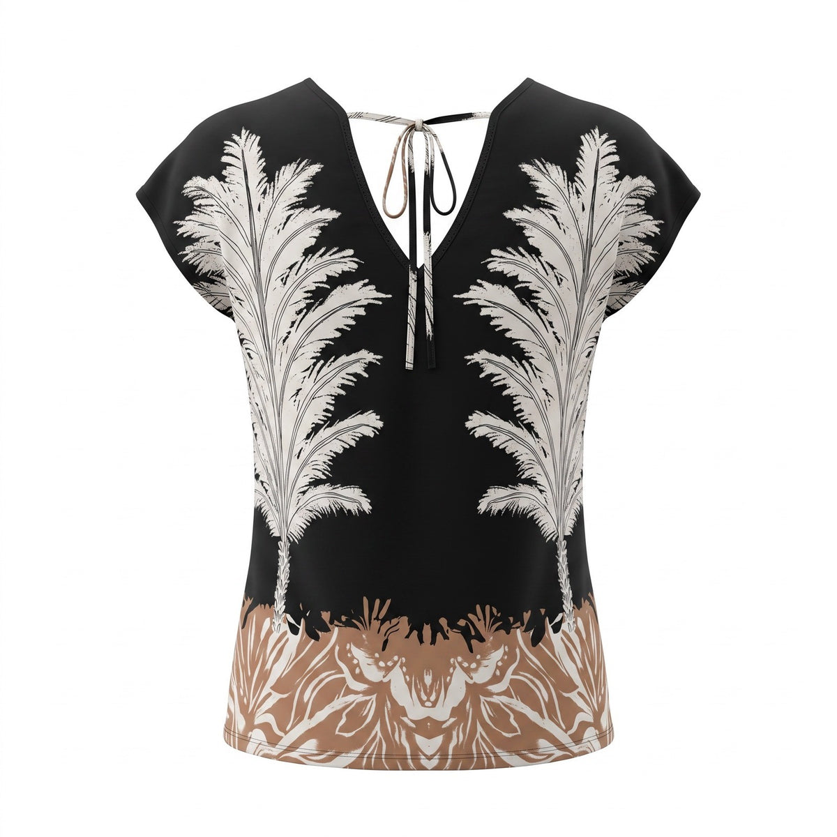 Vince Camuto MSRP $59 Black Tropical Palm Print Cap Sleeve Tie Back Blouse Top S